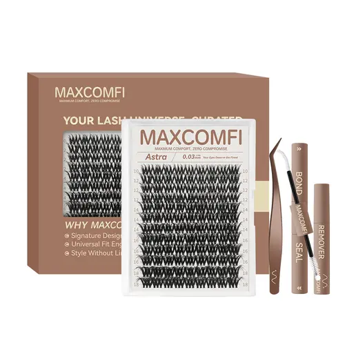 MaxComfi Astra Russian Lyra Downy Eyelash Extensions - Lash Clusters, Cluster Lashes, Airy Cute Natural Look, Super Soft Thin Band, Voluminous Non-Bulky, Long-Lasting Waterproof, Beginner-Friendly Cosmetic (Beauty & Personal Care Makeup)