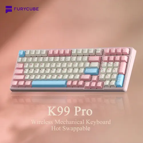 FURYCUBE K99 Pro Creamy Keyboard - Full Size Gasket Mechanical Keyboard with Numpad, Wired/Bluetooth/2.4G Wireless, RGB Backlit, Hot Swappable Platinum Switch, PBT Keycaps, 3/5 Pin, for E-Sports/Office, Colorful, Gaming PC Compatible, GIFT