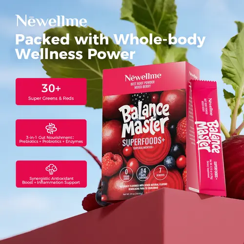 Newellme Super Red Food Powder Supports Blood Pressure Benefits Leg Veins Heart & Blood Vessel Health Extracts of Beetroot 14 Bottles per Box for Optimum