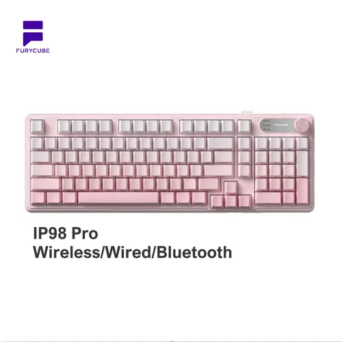FURYCUBE IP98 98-Key PBT Gradient Side Engraved Tri-Mode Gaming Keyboard, Bluetooth/2.4GHz/USB-C Multi-Device Wireless, PBT Keycaps, Silent, Number Pad, Media Knob, Custom Mechanical Feel, 12/14 RGB Modes, Office Computer Accessory, Budget Gift, Pbt Keyca