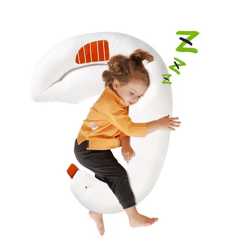 Curve Long Toddler Body Pillow for Sleep Training, 36x27 Inches Swan Shape Soft Child Hug Pillow, 100% Organic Cotton Cover, Machine Washable & Breathable Crib Pillow for Kids