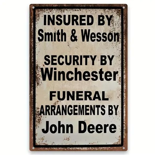 Vintage Tin Aluminum Colorful Decorative Sign - 8x12 in Vibrant Rectangular Plaque, Smith & Wesson Security/John Deere Funeral Arrangements Designs, Long-Lasting Home Decor for Indoors, Home/Office Gift #TOP PICKS