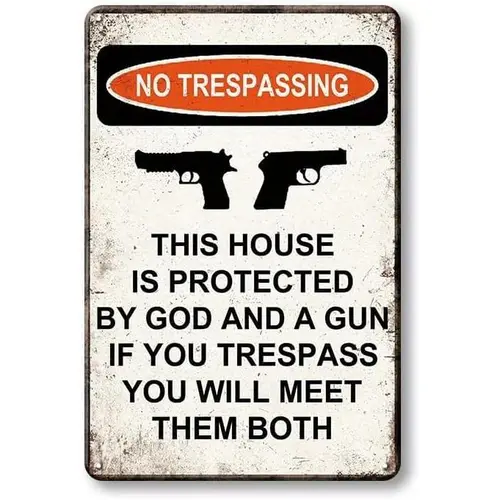 No Trespassing Warning Sign - Aluminum Faith & Home Protection Wall Art, Man Cave Decor for Front Door, Study, Wardrobe, Nail-Accentable Home Decor Plaque