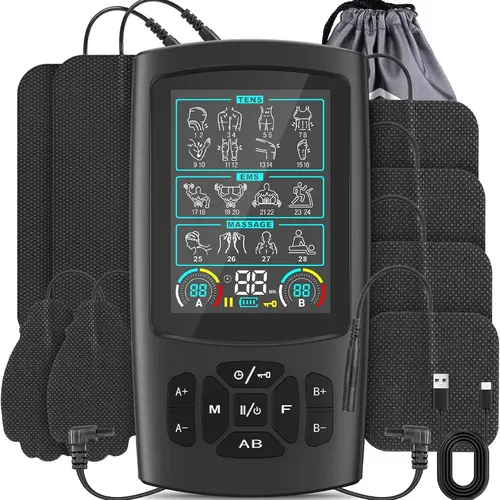 TENS & EMS Muscle Stimulator with 28 Modes, Dual Channel Muscle Stimulator Machine with 8PCS Electrode Pads, for Muscle Relief, Shoulder, Neck, Back, New Upgraded Color Screen MothersDayGift summerwins,back to school,back to school haul