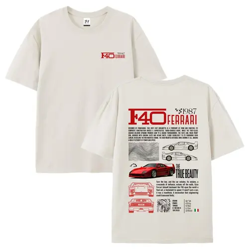 Unisex Oversized Cotton T-Shirt, F40 Supercar Racing Print, Men's Casual Letter Pattern Top,back to school,back to school shopping