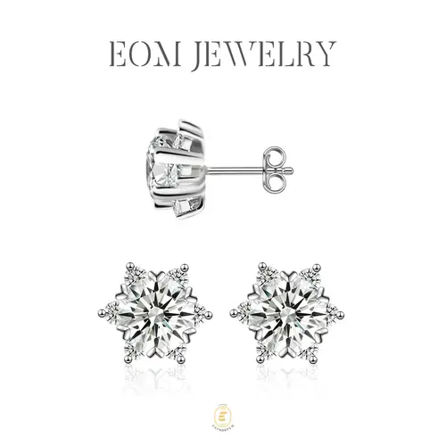EOM Moissanite 0.5ct-3ct Ice Crystal Snowflake Earrings Silver-Plated, Earrings Silver-Plated Accessories, Chic Fashion Jewelry, Fashion Pairings, Ideal Gift for Any Occasion, Birthday Christmas Family Gifts, Wedding Engagement Anniversary Party Gift