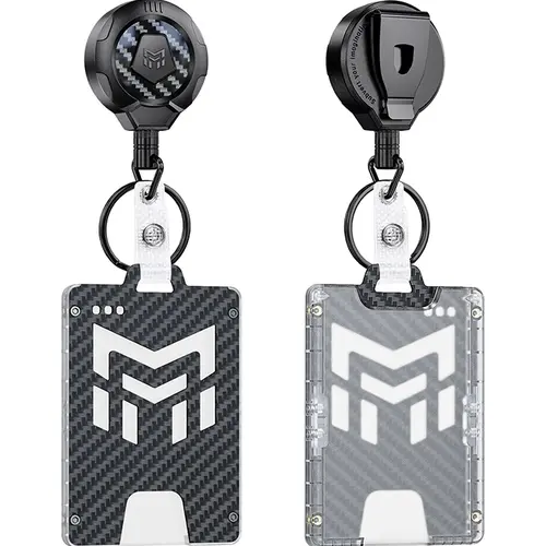 MNGARISTA Retractable ID Badge Holder with Belt Clip, Heavy-Duty Badge Reel Keychain for Belt/Backpack, 3000 Carbon Fiber Lanyard with 32.26in Retraction Force & ID Storage, Black