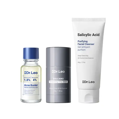 [Mikayla Picks] Dr.Leo 3-Step Acne Control Set with Salicylic Acid - Gentle Daily Face Care Products for Oily Skin, Anti-Blemish Detox Treatment, Set Pack, Clay Mask, Anti-Blemish Acne Treatments #sohochic #tiktokshopbacktoschool, Facial, Lotion
