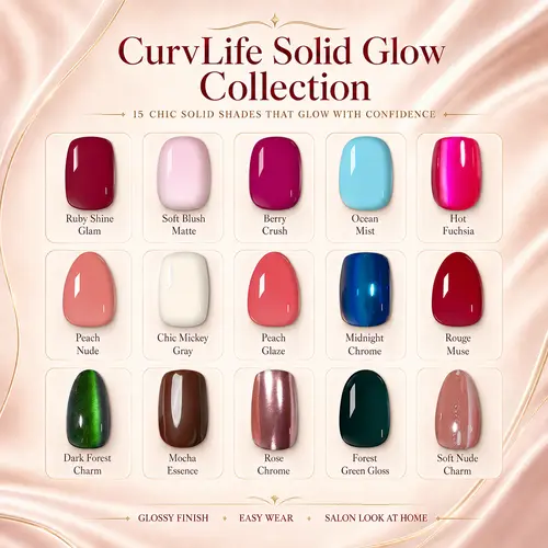 CurvLife Solid Glow Collection Press-On Nails | 30Pcs | Solid Color Fake Nails in Timeless Everyday Shades, Minimalist Chic Reusable Stick-On Manicure Set, Salon-Quality Finish, Easy to Apply, Comfortable Fit, Cute Nails for Daily Wear, Work & Weekend