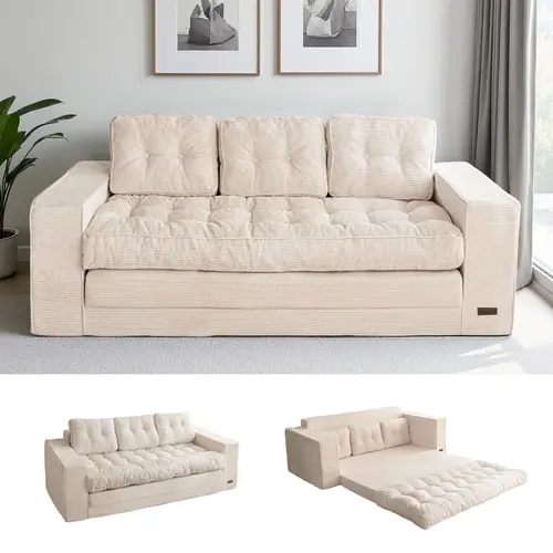 MAXYOYO Corded Convertible Foldable Couch Bed –  3-Seater & Loveseat Couch to Floor Bed, 2-in-1 Pull-Out Floor Couch with Pillows for Living Room, No Assembly Segmented Sofabed Sofa Sets