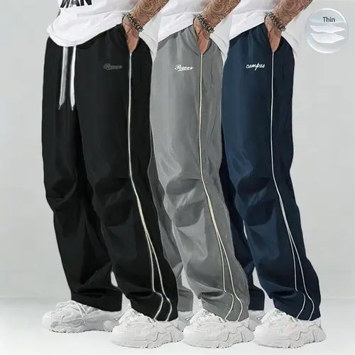 Father’s Day Gift Men’s Summer Pants Set (1–3 pieces) | Lightweight and soft | Gold stripes on the sides | Loose straight fit | Street style / gym / casual vibe | Black/Gray + multiple colors
