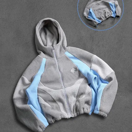 Men's Contrast Color Patchwork Zip Hoodie Jacket Fitted, Drop Shoulder Hoodie, Fall/winter Zipper Long Sleeves Short Men's Hooded Sweatshirt, Shark Style Hooded Outerwear Athletic Tops Sportswear Activewear Perfect Hoodie