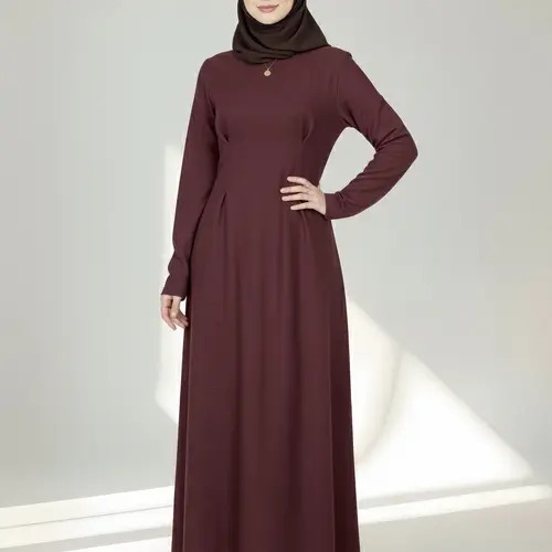 Ruched Back Belted Zipper Long Dress, Fitted Modest Solid Color Design, Women's Evening Wear, Perfect for Parties and Events, Muslim Evening Dress, Modest Dresses, Modest Style Dress, Modesty Muslim Clothing