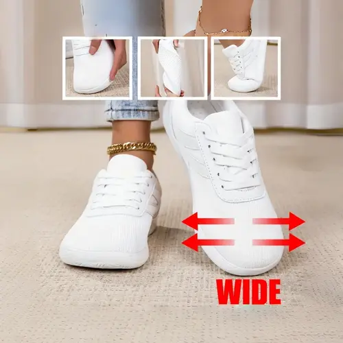 Women's Barefoot Sneakers, Casual Sneaker Trainer, Wide Fit Round Toe, Low Top Textile Shoes, Ideal for Walking and Tennis, All Seasons Casual Style