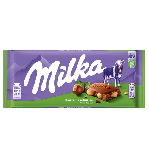 MILKA HAZELNUTS 100g chocolate bar