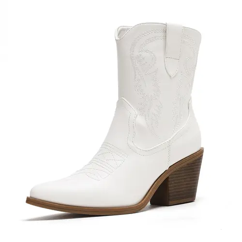 Women's Cowgirl Fashion Western Ankle Boots - Pointed Toe, Side Zipper, Chunky Heel Design, Embroidery, Western Elegance,back to school,back to school haul