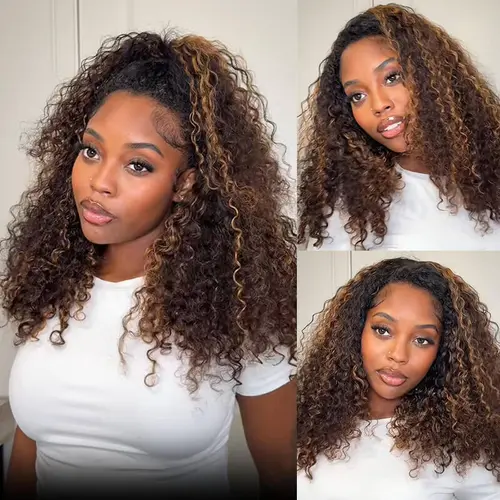 ISEE HAIR Wear Go 1B/30 Highlight Water Wave Half Wig Minimal Leave-Out & Invisible Hairline Glueless Human Hair Wigs Seamless Flip Over Wig Natural Look Beginner Friendly Vacation Hair,summerhairstyles#SoHoChic #TikTokShopBackToSchool