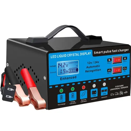 12V and 24V Smart Universal Battery Charger with LCD Display, Smart Maintenance, Temperature Compensation, Overcharge and Short-Circuit Protection, Suitable for Intelligent Trickle Charging and Maintenance of Car, SUV, Truck Restorer Kit toolupgrade
