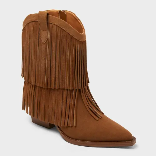 Women’s Austin Fringe Western Ankle Boots with Memory Foam Insole – Universal