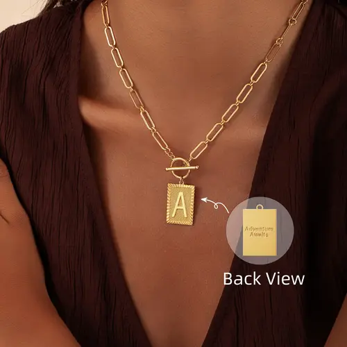 Tewiky Gold Initial Necklace for Women, Personalized Alphabet Pendant with Inspirational Engraving, Paperclip Chain Non-Tarnish Jewelry For Valentine's Day gifts Handmade Fashion Accessory Letter Necklace Back To School