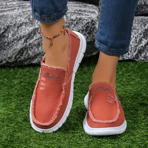 Women's All-Season Casual Floral Embroidered Braid Cloth Loafers - Lightweight Soft Slip-Ons with Round Toe, Non-Slip Rubber Sole, Walking Shoes
