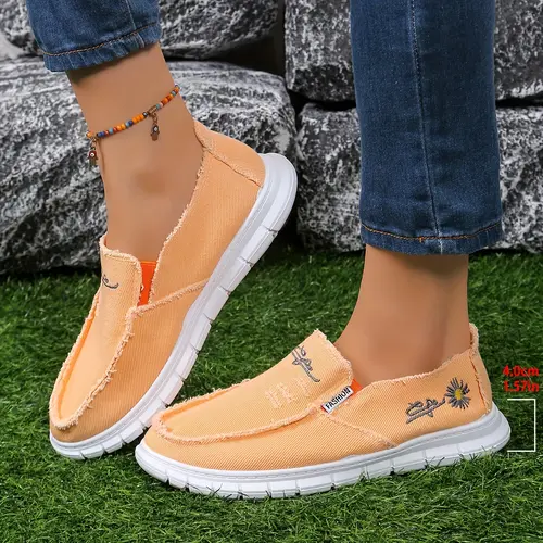 OFIREND Women's Shoes - Casual Tassel Fabric Floral Holiday Washed Denim Flat Loafers, Elegant Slip-On Footwear with Comfortable Round Toe and Rubber Sole, Casual Tassel Shoes, Wide