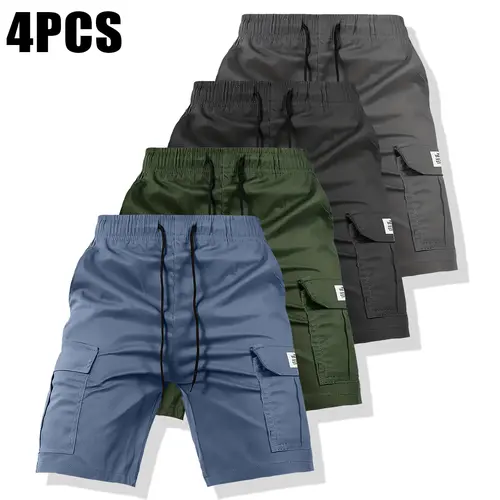 Men's Casual Solid Color Cargo Shorts - Regular Fit Drawstring Cargo Shorts with Side Pockets - Suitable for Summer Outdoor Leisure and Work Athletic Menswear men’s shorts shorts for summer,summerwins,father'sdaygifts