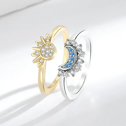 Adjustable Sun & Moon Design Ring Set, New Style Fashion Jewelry for Party, Daily Clothing Decor, Trendy gift for your girlfriend