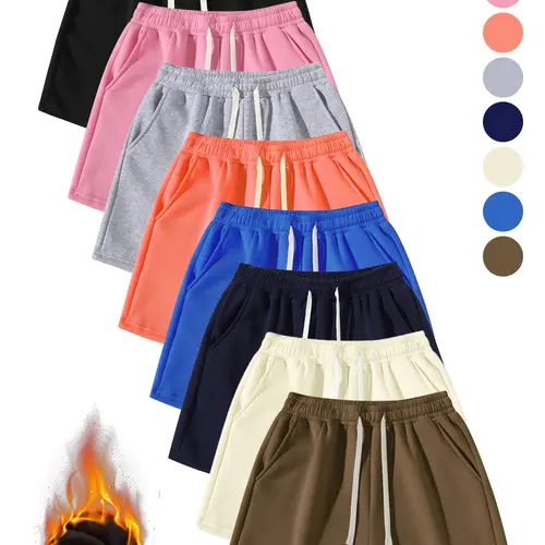 Men's Pre-Sized Fleece-Lined Athletic Sweat Shorts - Unisex Compatible, 8-Color Simple Print, Elastic Waist, Warm Streetwear Activewear Bottoms