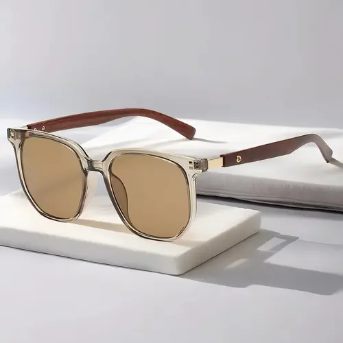 Women's Stylish Anti-UV Square Sunglasses, Retro Tortoise Shell Frame with Wood Grain Temples, Lightweight Korean Geometry Design, Trendy Eyewear Accessories for All-Day Comfort, Anti Uv Glasses, Square Polygon Sunglasses, Sunglasses For Women
