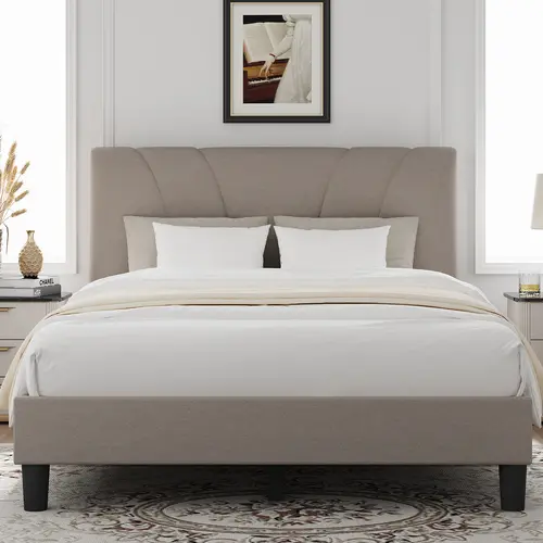 Novilla Upholstered Platform Bed Frame - Full/Queen/King Sizes, Traditional Design with Clean Lines, Adjustable Headboard, Strong Weight Capacity, No Box Spring Needed, 20min Assembly, Back to School