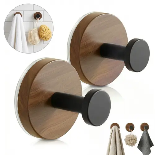 2 PCS Walnut Wood Suction Cup Hooks, No-Drill Bathroom Hooks, Holder Holds Strong on Tile, Glass, Mirror, Wall, Bathroom Door, Gadgets Kitchen home essentials  suction Hooks bathroom accessories Waterproof Reuseable