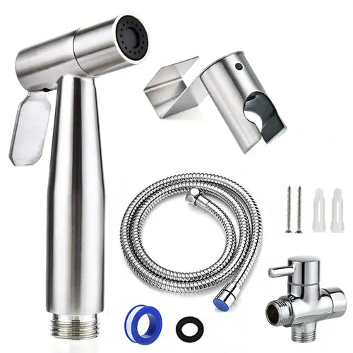 Modern Bathroom Bidet Sprayer, Handheld Stainless Steel Nozzle with Adjustable Pressure, 3-in-1 for Personal Hygiene & Toilet Cleaning, Gentle Mist Mode, Jet for Diapers, 1-Hand Control, Easy-Install Brushed Nickel Attachment