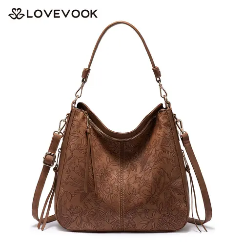 LOVEVOOK Realer Hobo Crossbody Bags for Women,Large Capacity PU Leather Purse,High Quality Bucket handbag with 2 side zipper pockets,Retro flap messenger bag,perfect for shopping,dating and business,TikTokShopBackToSchool