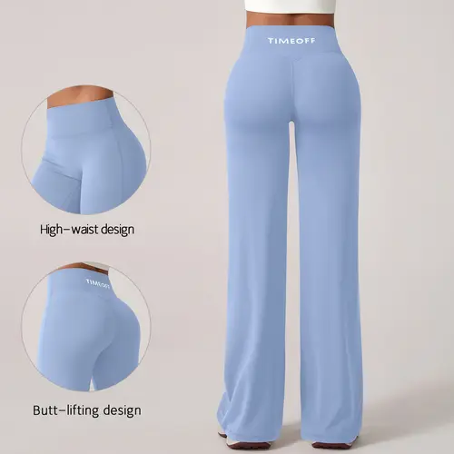 TIMEOFF Women's Wide-Leg Pants – High-Waisted, Draped Pant Legs for Comfort & Flattering Fit in Yoga, Workouts & Daily Casual Wear Outfits Chic elastic waist yoga pant gym,travel essentials,camping essentials