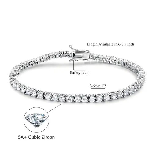 GEMSME Cubic Zirconia Brass Round Cut Waterproof Tennis Bracelet, Men's Accessories, Chain Jewelry Bracelets & Bangles, Tennis Style Design, High-Quality Unisex Hiphop Piece, Gifts for Him, Mens Gifts for Special Occasions