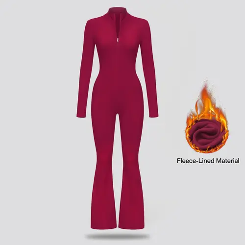 NVWA Women's Long Sleeve Zip-Up Fleece-Lined High-Elastic Stretch Activewear Jumpsuit - Workout, Yoga, Sporty Comfy Styles, All-Season Activewear Clothing for Gym, Lounge, Fall Winter Use