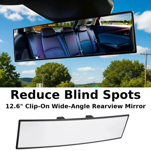 12.6-Inch Clip-On Automotive Convex Rearview Mirror, Wide-Angle Anti-Glare Blind Spot Accessory, Universal Mount, Reduces Blind Spots, Fits Cars/SUVs/Trucks, Vehicle Accessories, Blindspot Mirrors, Rearviewmirrors