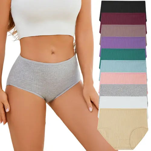 FINETOO 10PCS Cotton Panties for Women Underwear Outfit Flexible Everyday Briefs Basic Minimalist Comfortable Bikini Briefs S-2XL  Womenswear