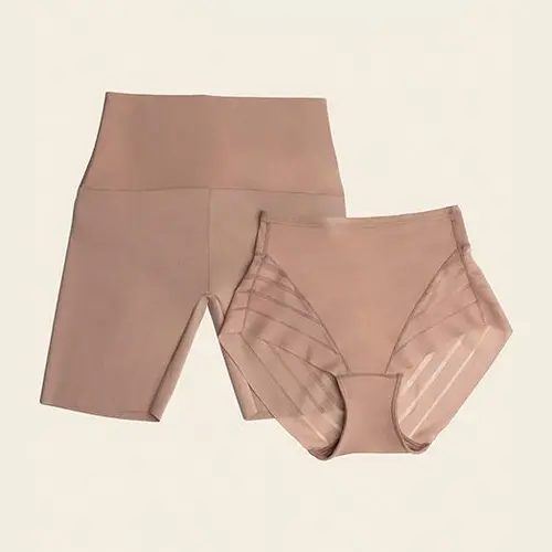 Leonisa PowerStay Shorts & Stripe Undetectable Panty Bundle in Nude: The Seamless Power Set - High-Waist Shapewear Underwear