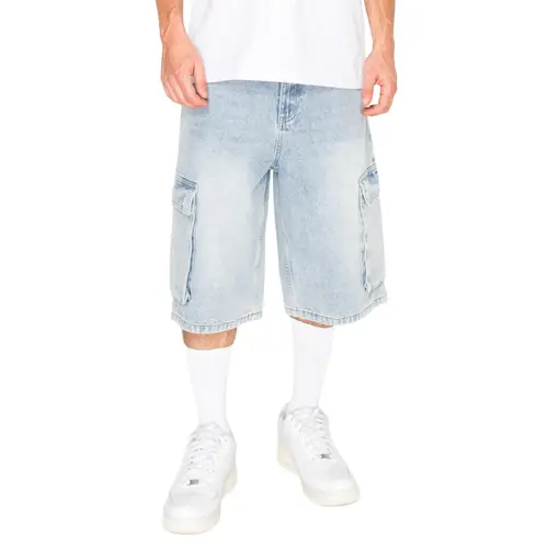 VICTORIOUS VAULT Men's Baggy Denim Cargo Shorts, Loose Oversized Streetwear Fit with Utility Pockets, 100% Cotton Below-the-Knee Length, Cargo Pockets, Long Jorts Men's Shorts, Zip Fly, Casual Jorts, Extreme Baggy Men's Shorts