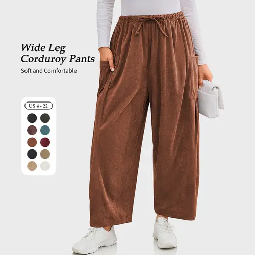 【NEW】TARSE Womens Corduroy Pants Wide Leg Palazzo Harem Pants Drawstring Casual Loose Barrel Work Trousers with Pockets Baggy Vintage Fall Winter Bottoms