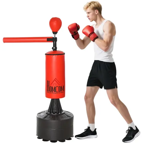 Soozier Freestanding Adjustable Standing Punching Bag - Gym Training Boxing Equipment with Speed Ball, Rotating Bar, Gloves, Weighted Base, Boxing Machine