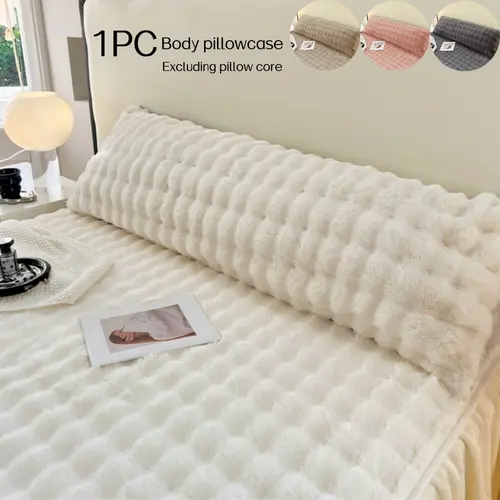 1pc Deluxe Fluffy Artificial Rabbit Plush Long Pillowcase - Soft, Comfortable and Warm Couple Pillowcase, Machine Washable Polyester Fiber, Perfect for Bedroom, Guest Room or Holiday Gifts, Bedding Supplies