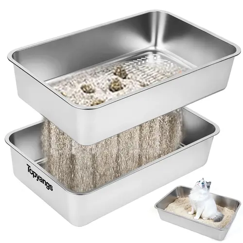 Topyangs XL Sifting Cat Litter Box for Regular Litter,Stainless Steel Sifting Box, Easy to Clean Catbox with High Sides,tiktokshopspringglowup,Litterbox