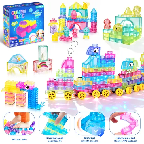 JOYSPOT Jelly Blocks, Squishy Multi-color Stacking Building Blocks Toy, Non-toxic Sensory Play, Safe Squeezable & Stretchable Stress-Relief , Jelly Blocks for Kids Early learning Preschool STEM ADHD-Relief Creative Construction Bath Toy Age 3+