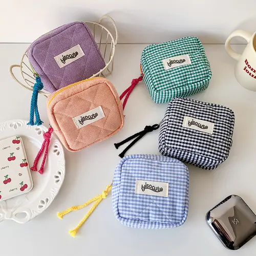 Plaid Pattern Makeup Bag, Portable Cosmetic Storage Bag with Zipper, Versatile Makeup Organizer Pouch for Travel & Daily Used, Cute Small Storage Bag, Perfect Gift for Mother's Day, SummerVibes