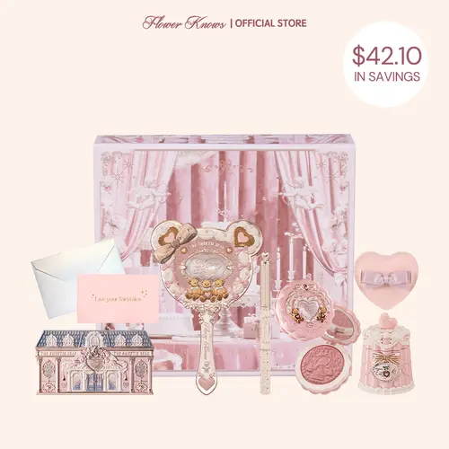Flower Knows Cream Cub 8-Piece Makeup Set Kit, Talc & Silica Cosmetic Collection with Lipstick, Blush, Eyeshadow, Accessories, Essential Set for Beauty Enthusiasts, Gifts for Girlfriend, Christmas Gift, Cruelty Free