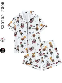 Men's & Teens' Anime Demon Slayer Collared Short Sleeve Fitted Pajama Set, Comfortable Casual Sleepwear & Loungewear for All Seasons, Anime Pajamas Pjs Pyjamas Gift, Pyjama Sets
