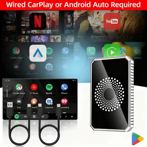【Summervibes】Yurnlv Al Box 4-in-1 Wireless Car Adapter: Stream Netflix/YouTube/TikTok/Google Play ,Fits Factory Wired CarPlay Vehicles